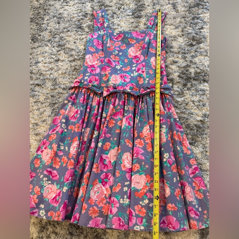 Vintage Laura Ashley Floral Mini Dress Size 12 Sweetheart Cottagecore 80’s Bow - Picture 7 of 9